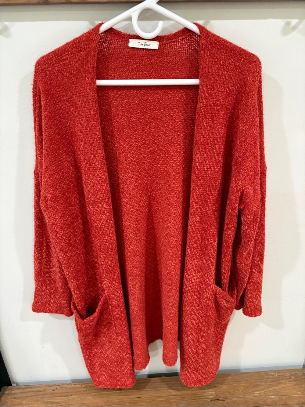 Tres Bien Open-Front Burnt Orange Cardigan with Pockets